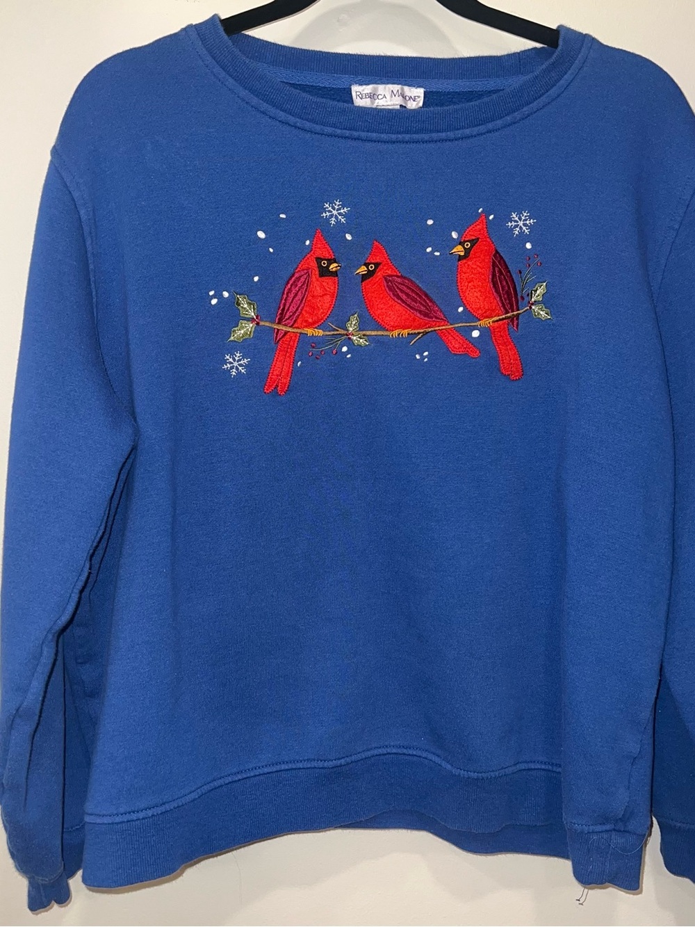 Rebecca Malone Blue Crewneck Sweatshirt with Cardinal Embroidery